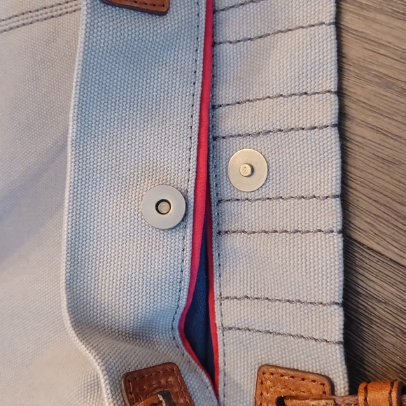 Fossil Taupe Canvas Embellished Circles Squares Tote Bag - Picture 15 of 16